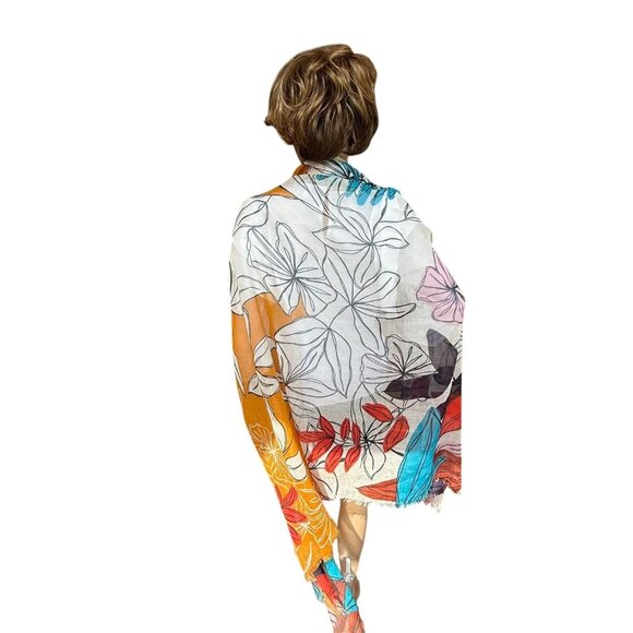 Floral Print Lightweight Wrap Scarf Swim Coverup Tropical Design 74 x 36 inches - Picture 3 of 10